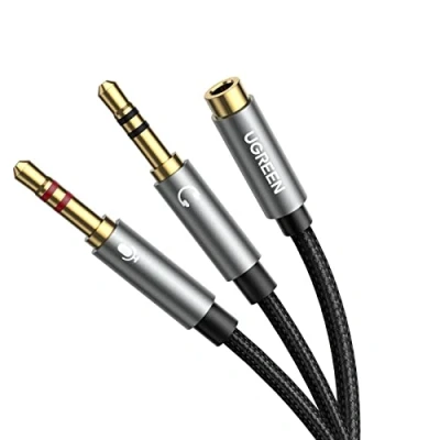 Immagine di UGREEN Cavo Audio Sdoppiatore Cuffie Microfono 2 in 1, Adattatore Jack 3,5mm Maschio a Femmina, Splitter Alluminio Placcato Oro 24K per Notebook, Cuffie, PC, PS4, Xbox, 20cm