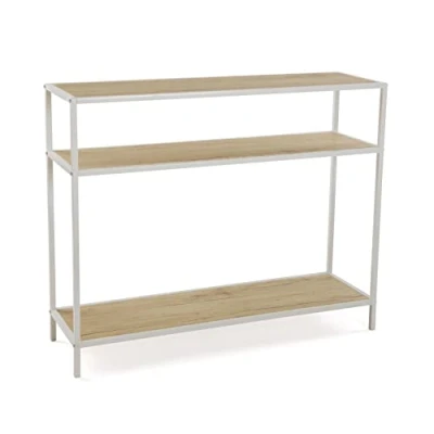 Immagine di VERSA Berlin Consolle Ingresso, Tavolo Consolle, Tavolino Salotto, con ripiano Inferiore, Misure (A x L l) 80 30 100 cm, Legno e Metallo, Colore Marrone Bianco