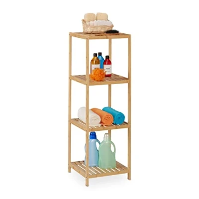 Immagine di Relaxdays Scaffale da Bagno, in bambù, HLP: 116,5 x 38 39,5 cm, 4 Ripiani, Mobile Terra Cucina, Marrone Naturale