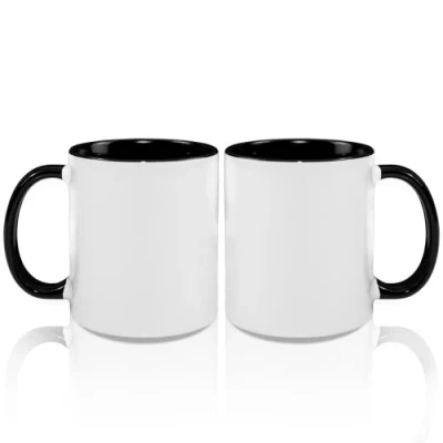 Immagine di MR.R Set di 2 tazze da caffè vuote per sublimazione, 325 ml, tazza bianca con interno e manico colore nero