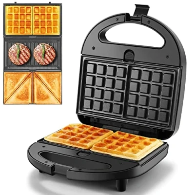 Immagine di YASHE Sandwich Maker 3 in 1, Piastra per Panini, Tostapane Toast, Waffle, Piastre Antiaderenti Rimovibili, 750 W Tostapane, Controllo Automatico Della Temperatura, Senza BPA