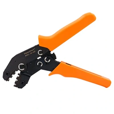 Immagine di Heschen Pinza crimpatrice a cricchetto mini, SN 48B, strumenti per crimpare terminali non isolati, utilizzare 0,5 1,5mm² (22 16 AWG), arancione