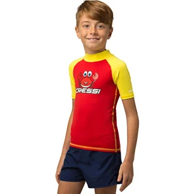Immagine di Cressi Rash Guard Short Jr, Maglia Protettiva in Tessuto Elastico con Protezione Solare UV (UPF) 50+ Bambini, Rosso/Giallo, 13/14 Anni 164 cm