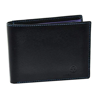 Immagine di SERGIO TACCHINI, Portafoglio Uomo Nero In Vera Pelle, Resistente, Con portamonete a clip, Sottile, Portatessere, Interno Multicolore