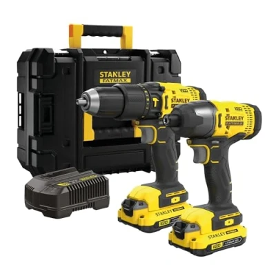 Immagine di Stanley Fatmax SFMCK465D2T QW Kit batteria V20 18 V trapano a percussione batteria, avvitatore 2 batterie litio da 2,0 Ah, 1 caricatore, scatola TSTAK