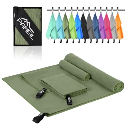 Immagine di Pameil Set di 3 asciugamani in microfibra (grande asciugamano da bagno 160 x 80 cm e 2 piccoli 40 cm), viaggio, ad asciugatura rapida per
