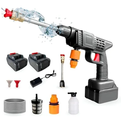 Immagine di Pistola per Idropulitrice a Batteria. Pulitore ad Alta Pressione 35Bar/500PSI e 1500mAh/300W con 2 Batterie da 48V.Pistola Portatile Accessori, Auto, Terrazzi Giardini.