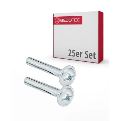 Immagine di Gedotec Viti per mobili M4 in acciaio zincato H10644 25 pezzi maniglia Connettore x 20 mm filettate di collegamento armadi