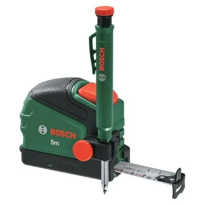 Immagine di Bosch misur. nastro 5 m + matita evid. fori prof. (clip matita; Auto Lock; riv. nylon; stab. est. 2 m; scala metr.; alta precisione; clip cintura; Softgrip) Amazon Edition