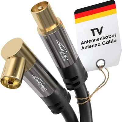 Immagine di KabelDirekt cavo antenna 4K, TV 90/diritto per con connettore in metallo digitale e analogica 10 m (presa ad angolo su diritto DVB C/DVB T/DVB S)