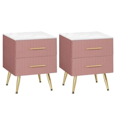 Immagine di WOLTU 2X Comodini in Velluto con 2 Cassetti, Organizzatore da Letto, Cassettiera Legno, Gambe Metallo, Bianco e Rosa TS134rs