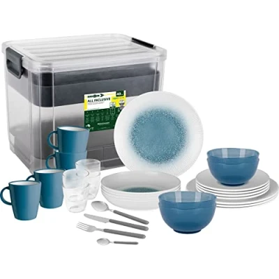 Immagine di BRUNNER 0830150N.C1X Set Piatti, Bicchieri, Scodelle, Tazze Infrangibili in Melamina Stonetouch 40 Pz, all Inclusive VIP Meteore