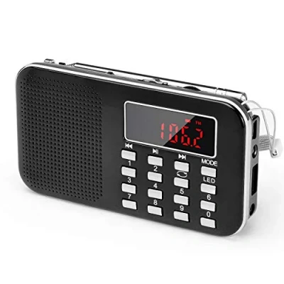 Immagine di Radio Portatili Ricaricabile FM/AM(MW) Aggiornamento PRUNUS J 908,Radiolina Portatile Digitale,Lettore Musicale MP3,Supporto USB/AUX/TF Card, Aggiunta Torcia di Emergenza. Nero
