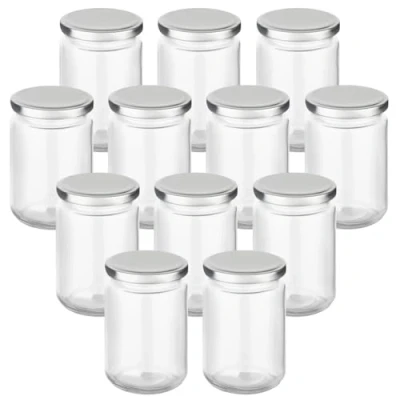 Immagine di gouveo Set di 12 vasetti da 350 ml, rotondi, con coperchio a vite, color argento, tappo per conservare e