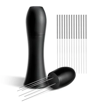 Immagine di HOLIHOKY Wdt Tool Distributore di caffè rimovibile con 13 aghi in acciaio inox, spessore 0,35 mm, alluminio, supporto per baristi, colore: Nero