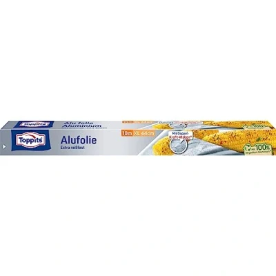 Immagine di Toppits Pellicola di alluminio extra larga, resistente al calore e agli strappi, 100% riciclabile, 10 metri, cartone dispenser
