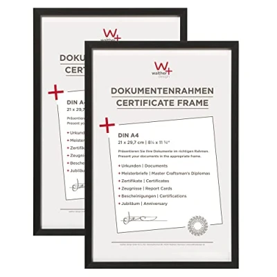 Immagine di walther design Cornice nera 21 x 29,7 cm (DIN A4) portadocumenti in alluminio confezione doppia, sedia telaio AJ130BD